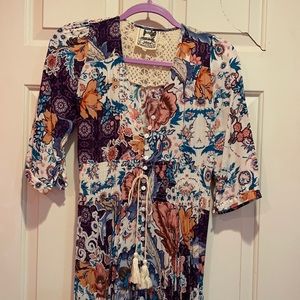 Jaase long asymmetric button crochet dress size XS